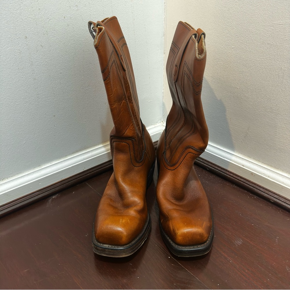 Men's Vintage Brown Leather Steel Toe Boots - size 9